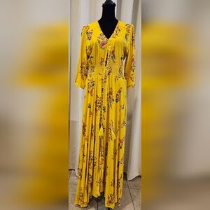 Jaase yellow floral button-up dress. Size L